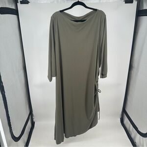 Torrid Size 6 Asymmetrical‎ Olive Green Knit Midi Dress Ruched Ribbed NWOT